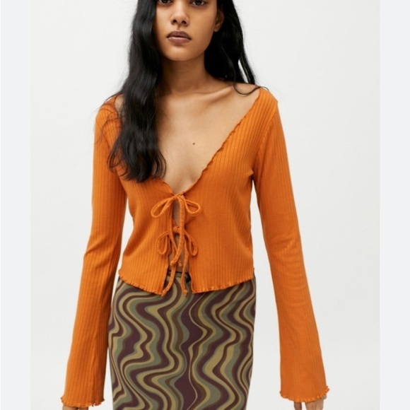 Urban Outfitters Leila ribbed tie-front long sleeve top size 3X - Picture 1 of 14